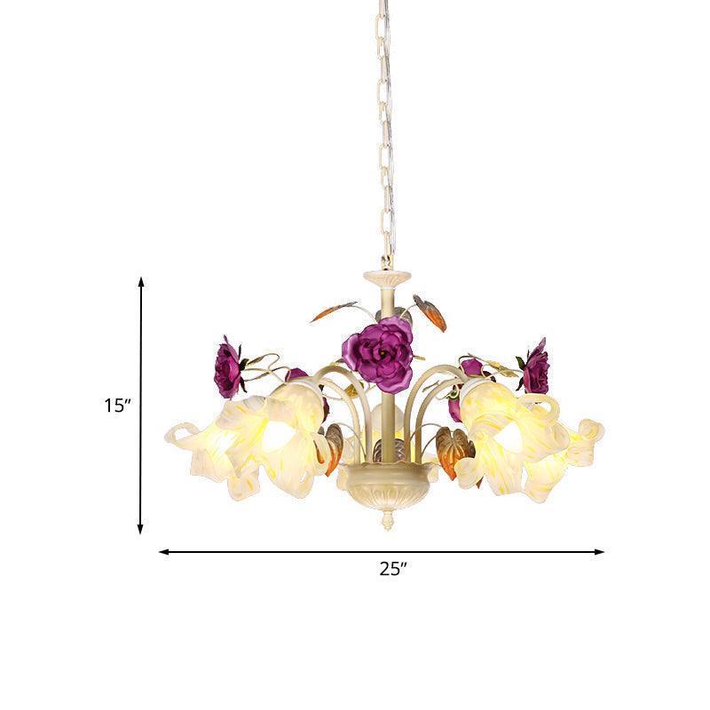 Purple Floral Ceiling Light Countryside White Glass Chandelier - Rebooters