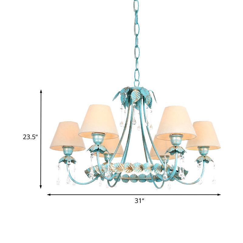 3/6 Bulbs Cone Chandelier Lamp Pastoral Blue Fabric Light - Rebooters