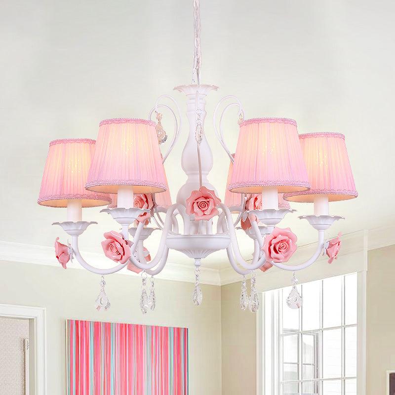 Fabric Pleated Shade Chandelier Pastoral 3/6/8 Lights Pink - Rebooters