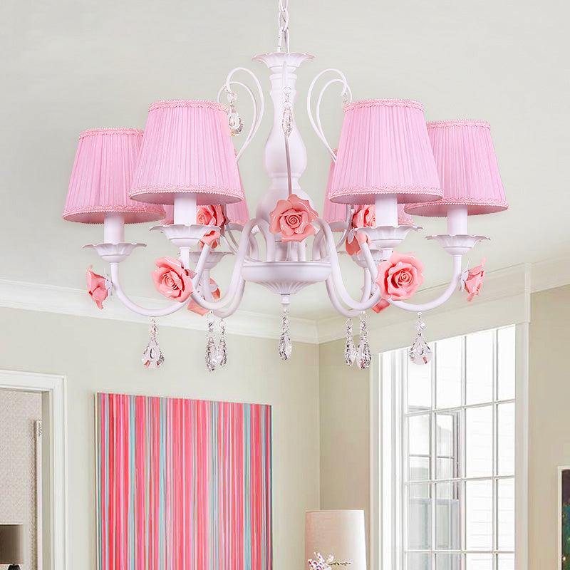 Fabric Pleated Shade Chandelier Pastoral 3/6/8 Lights Pink - Rebooters