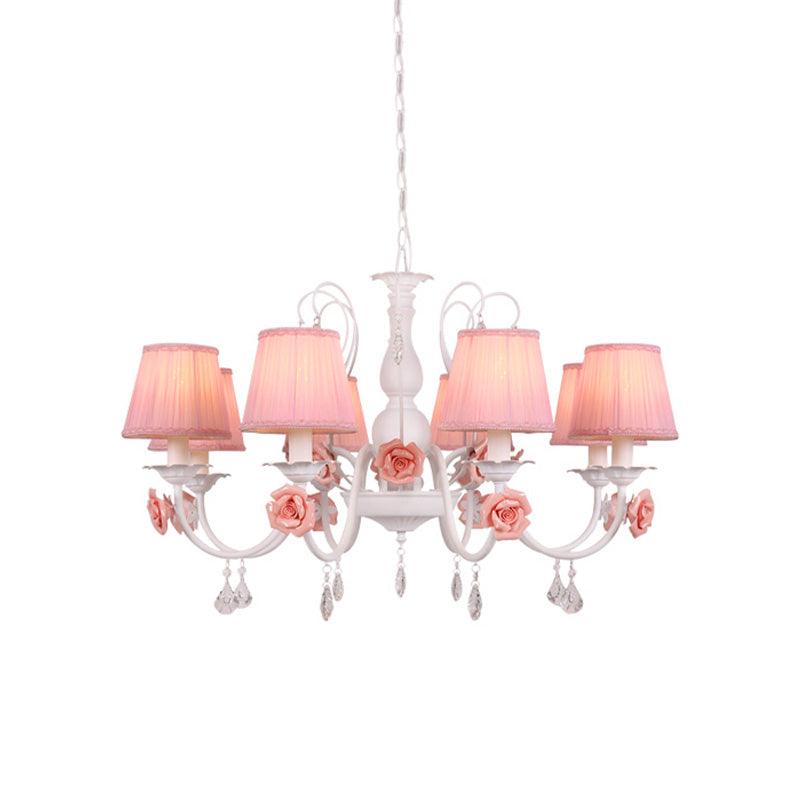 Fabric Pleated Shade Chandelier Pastoral 3/6/8 Lights Pink - Rebooters