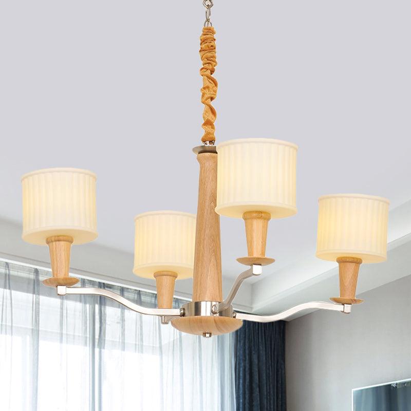 Beige Radial Ceiling Chandelier Modernist Wood 4-Head Light - Rebooters
