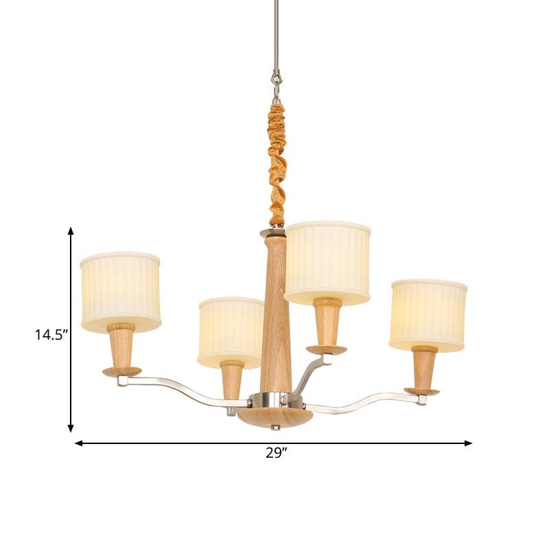 Beige Radial Ceiling Chandelier Modernist Wood 4-Head Light - Rebooters