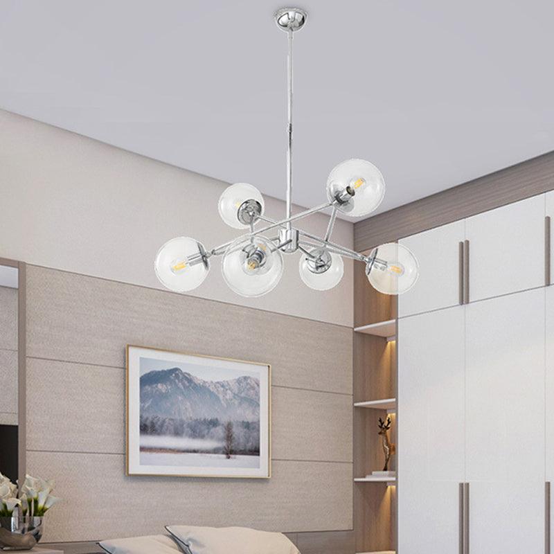 6 Heads Bedroom Chandelier Modern Chrome Hanging Ceiling Light - Rebooters