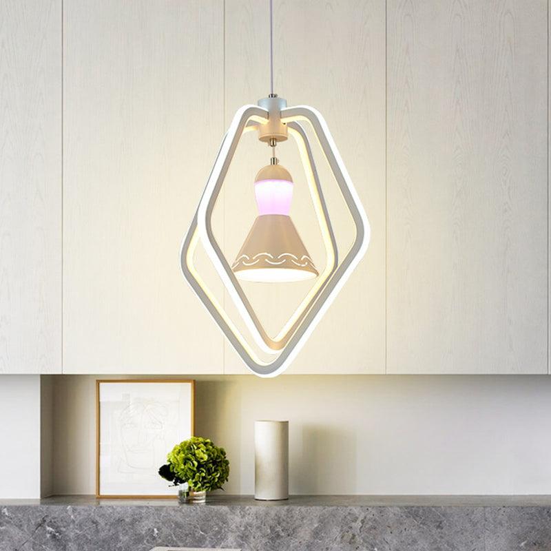 Acrylic Dual Pentagon Frame Hanging Lighting Minimalist LED White Pendant Lamp - Rebooters