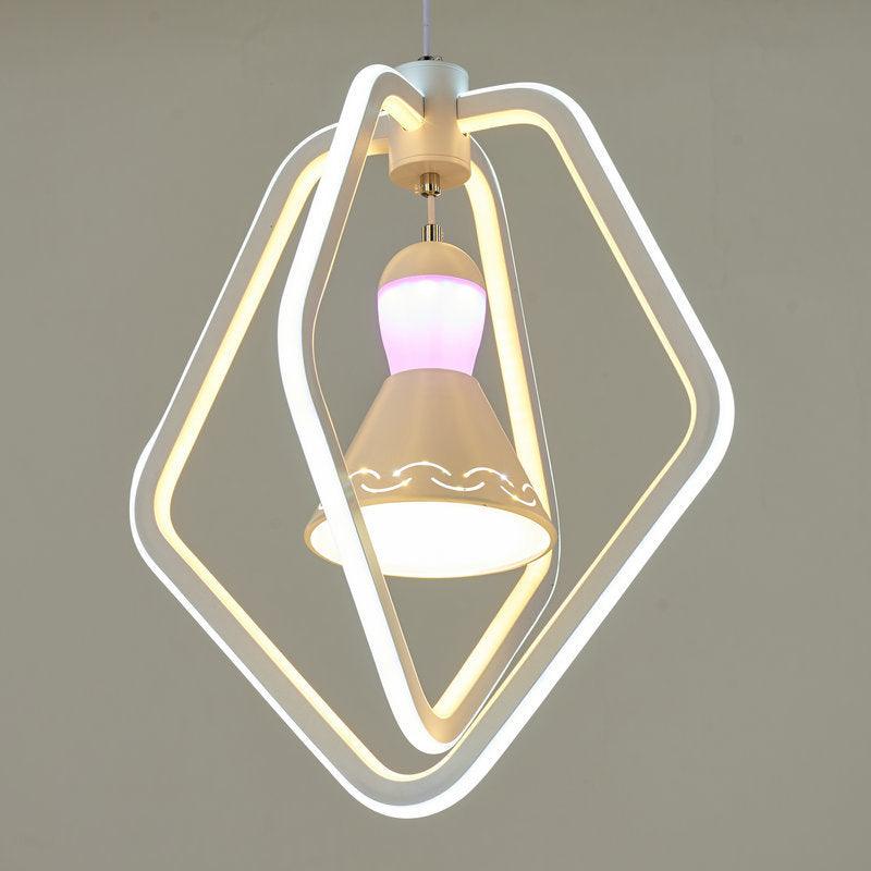 Acrylic Dual Pentagon Frame Hanging Lighting Minimalist LED White Pendant Lamp - Rebooters