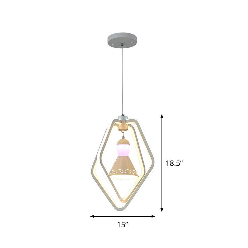 Acrylic Dual Pentagon Frame Hanging Lighting Minimalist LED White Pendant Lamp - Rebooters