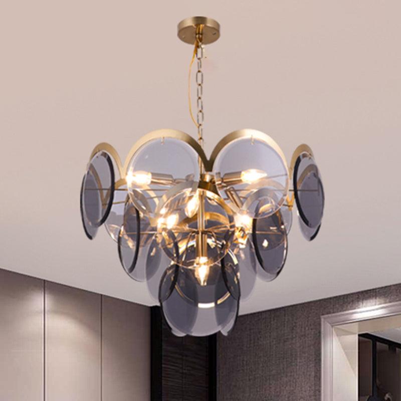 Round Panel Pendant Light Fixture Post Modern Smoke Gray Glass Chandelier - Rebooters