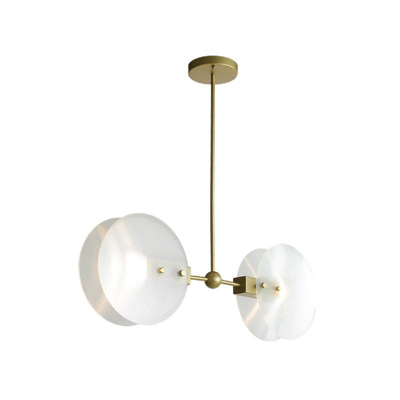 Acrylic Round Panel Chandelier Light Postmodern 2/3 Bulbs Gold Finish Ceiling Lamp - Rebooters