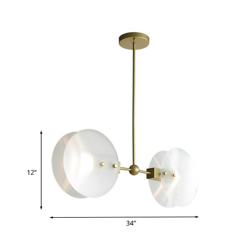 Acrylic Round Panel Chandelier Light Postmodern 2/3 Bulbs Gold Finish Ceiling Lamp - Rebooters