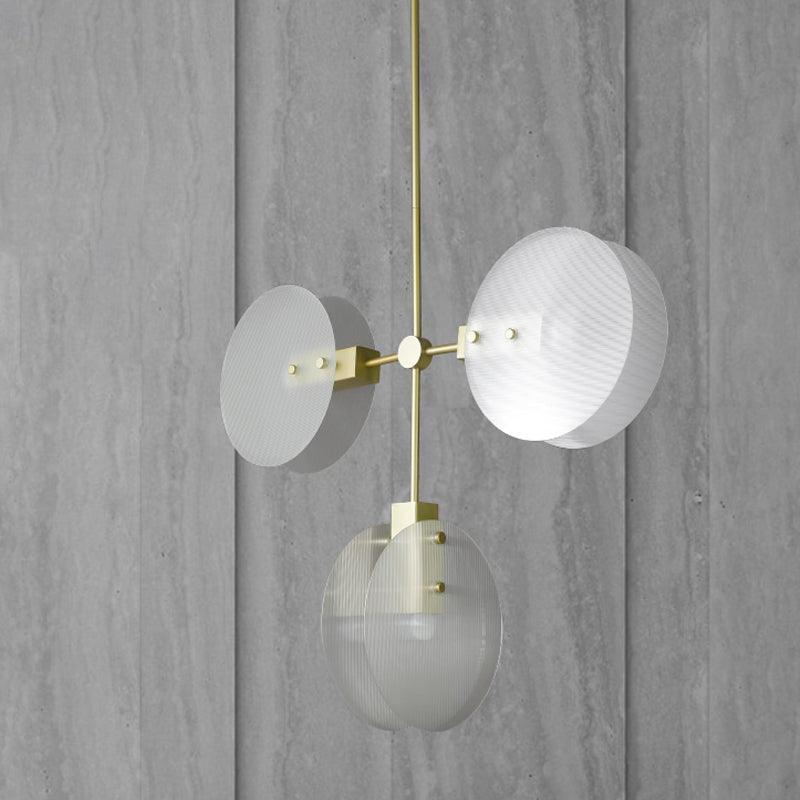 Acrylic Round Panel Chandelier Light Postmodern 2/3 Bulbs Gold Finish Ceiling Lamp - Rebooters