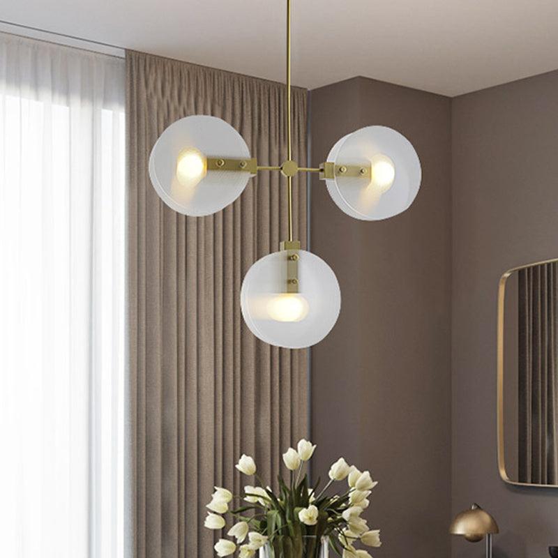 Acrylic Round Panel Chandelier Light Postmodern 2/3 Bulbs Gold Finish Ceiling Lamp - Rebooters