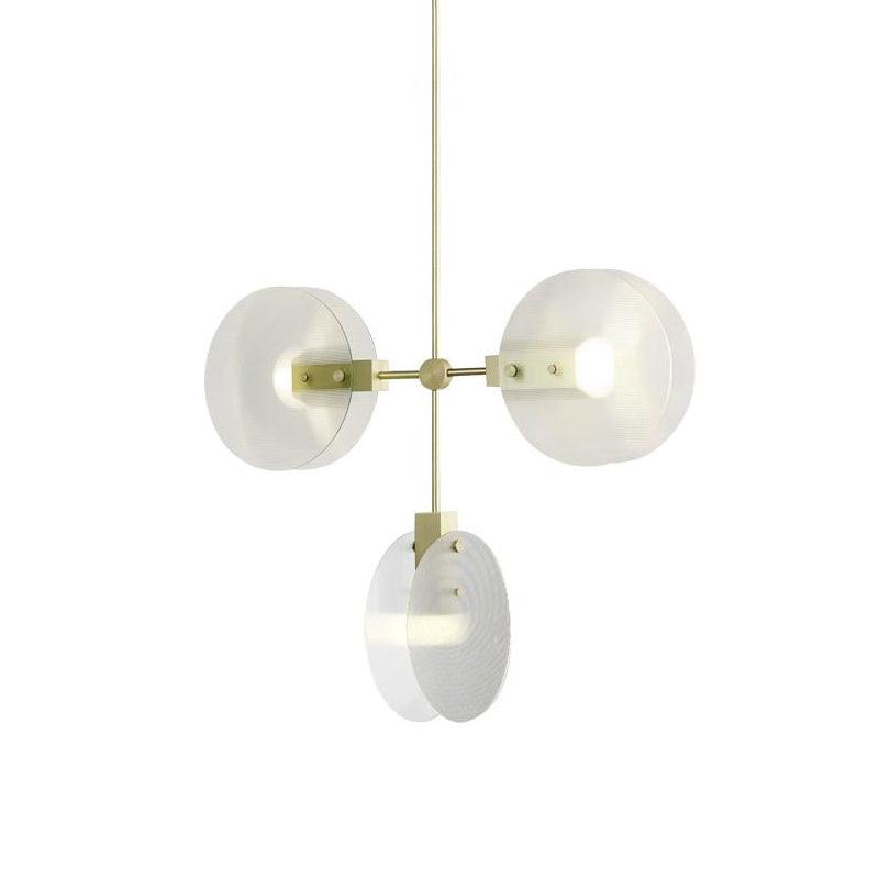 Acrylic Round Panel Chandelier Light Postmodern 2/3 Bulbs Gold Finish Ceiling Lamp - Rebooters