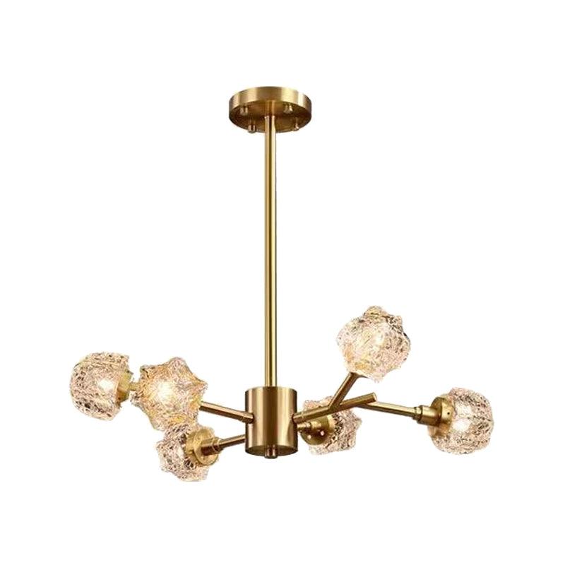 6-Bulb Crystal Block Chandelier Light Modern Brass Starburst - Rebooters