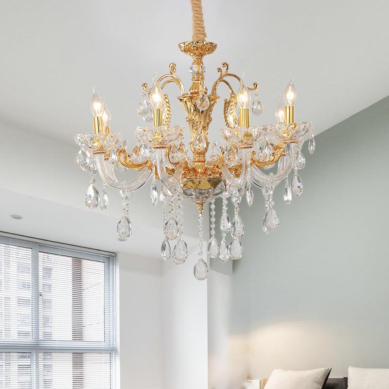 8-Head Candle Pendant Chandelier Traditionalism Gold Crystal Light - Rebooters