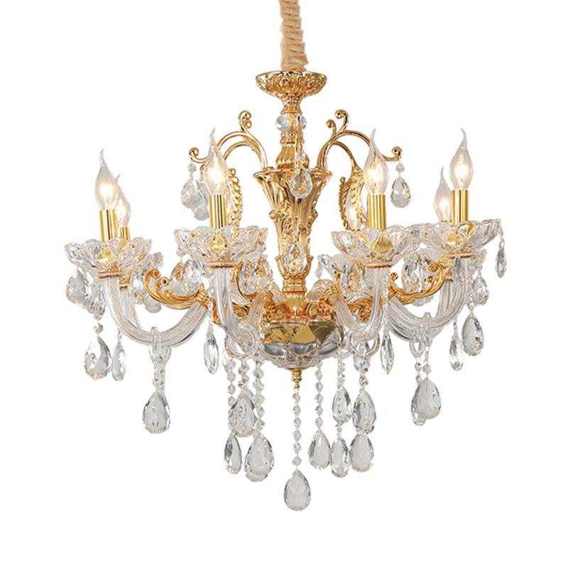 8-Head Candle Pendant Chandelier Traditionalism Gold Crystal Light - Rebooters