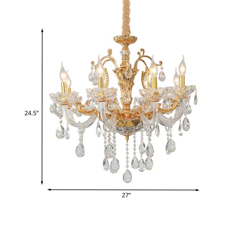 8-Head Candle Pendant Chandelier Traditionalism Gold Crystal Light - Rebooters
