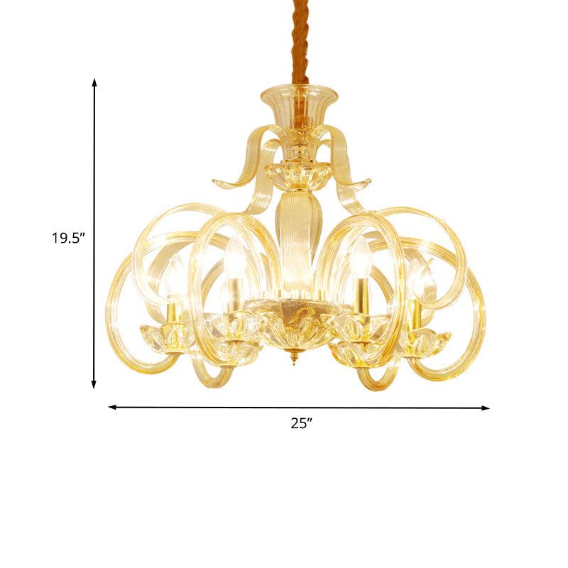Amber Glass Candle Chandelier Light Traditional 6-Bulb Lamp - Rebooters