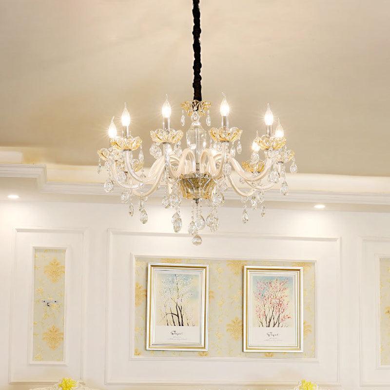 8 Bulbs Clear Crystal Chandelier Lamp Traditionalist White Ceiling Pendant - Rebooters