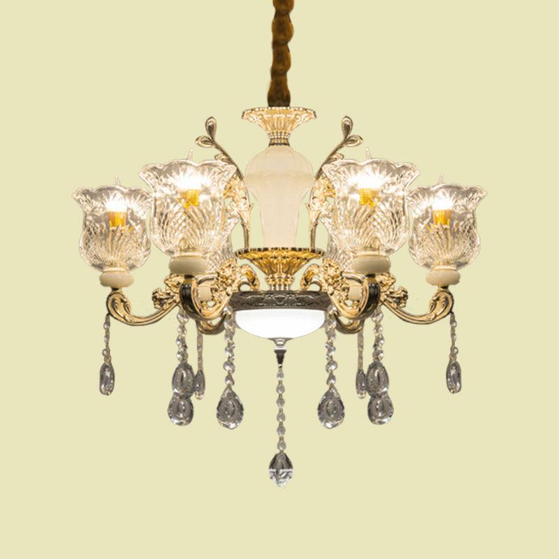 Antique Floral Pendant Chandelier 6 Lights Clear Glass Fixture - Rebooters