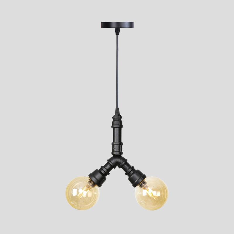 2 Bulbs Ceiling Chandelier Industrial Coffee House Lamp Black - Rebooters