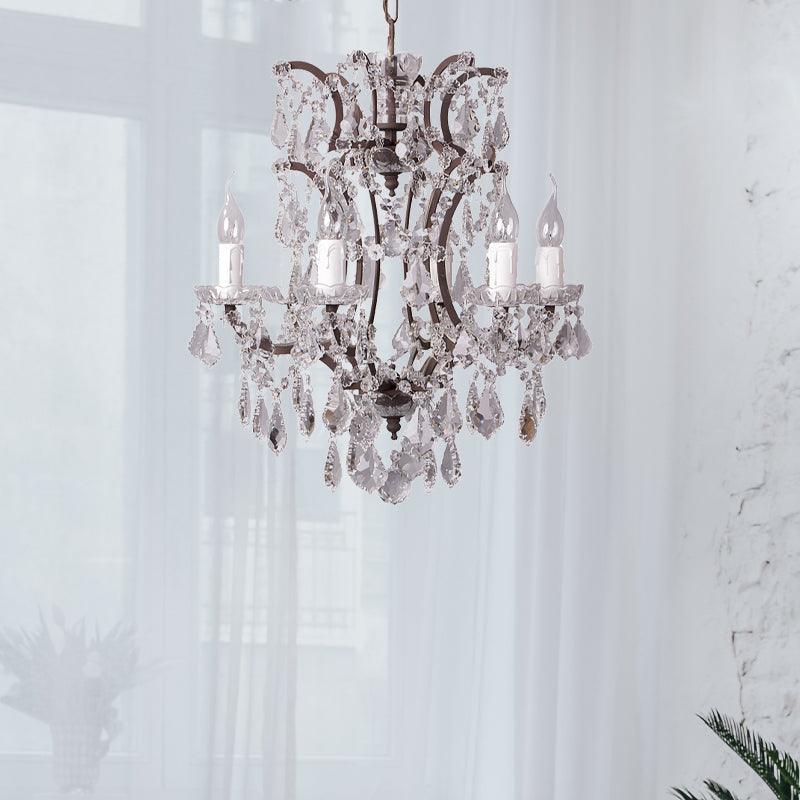 4/6 Heads Chandelier Pendant Light Traditional Scroll Arm Crystal Hanging Lamp Kit in White - Rebooters