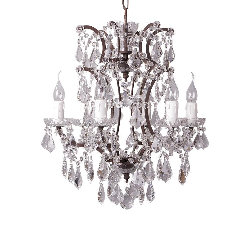 4/6 Heads Chandelier Pendant Light Traditional Scroll Arm Crystal Hanging Lamp Kit in White - Rebooters