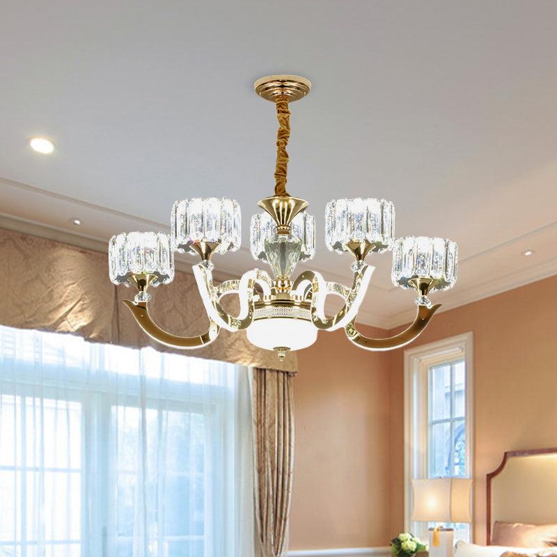 3/5 Lights Crystal Block Chandelier Light Modernism Gold Lamp - Rebooters