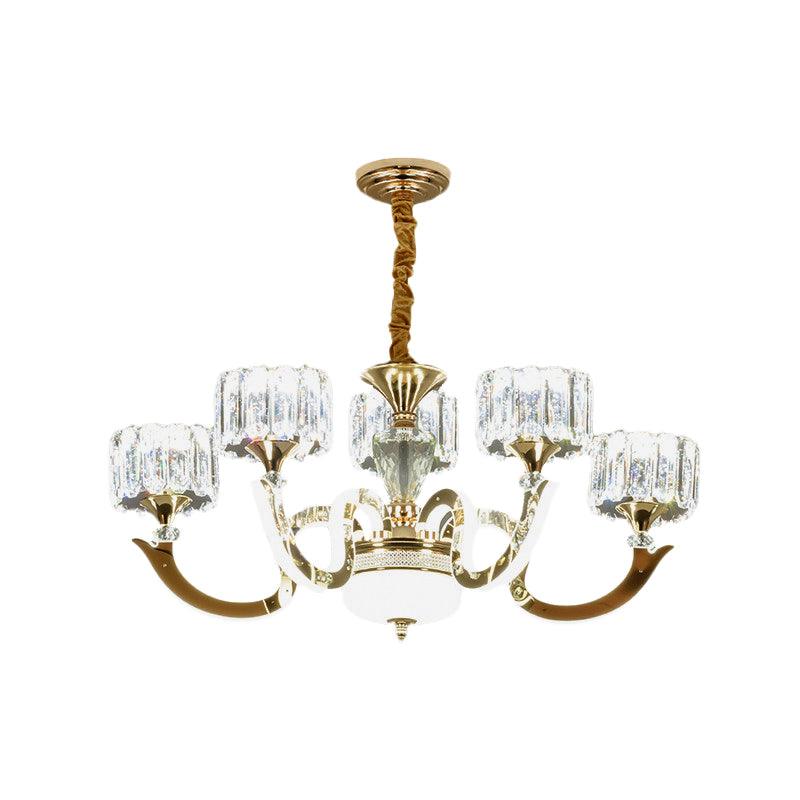3/5 Lights Crystal Block Chandelier Light Modernism Gold Lamp - Rebooters