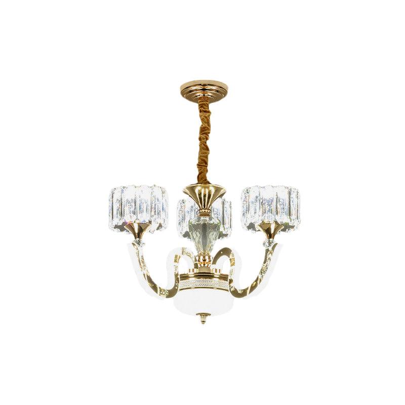 3/5 Lights Crystal Block Chandelier Light Modernism Gold Lamp - Rebooters