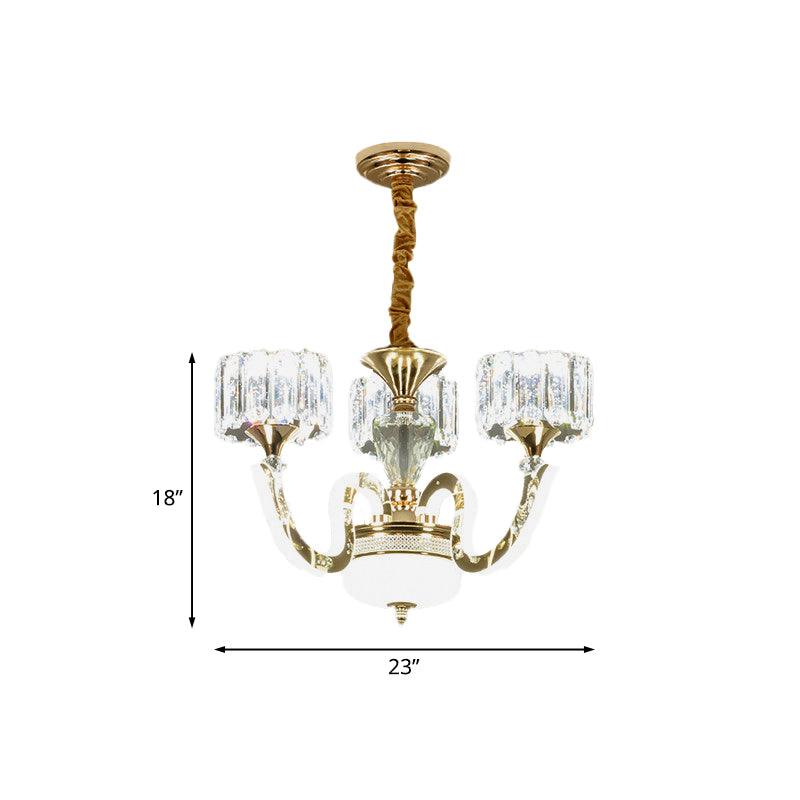 3/5 Lights Crystal Block Chandelier Light Modernism Gold Lamp - Rebooters