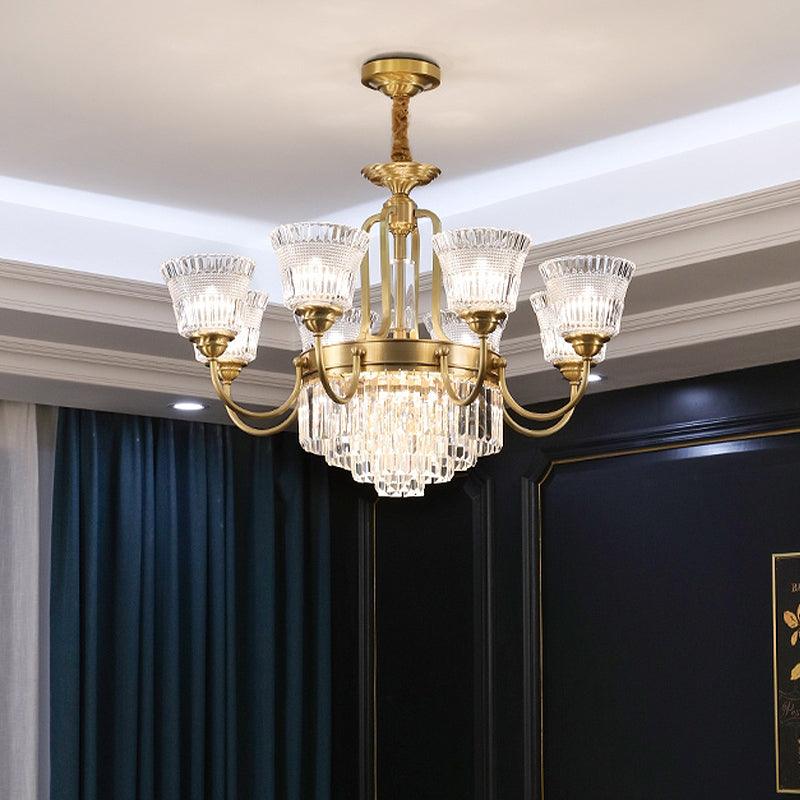 Bell Clear Glass Crystal Pendant Lamp Traditional 6/8-Head Chandelier Lighting in Brass - Rebooters