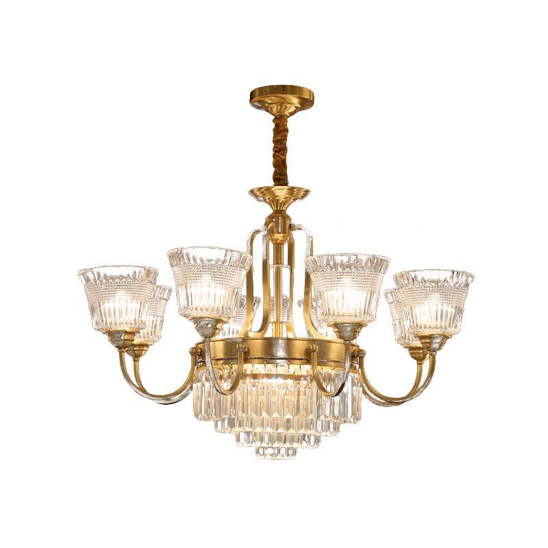 Bell Clear Glass Crystal Pendant Lamp Traditional 6/8-Head Chandelier Lighting in Brass - Rebooters