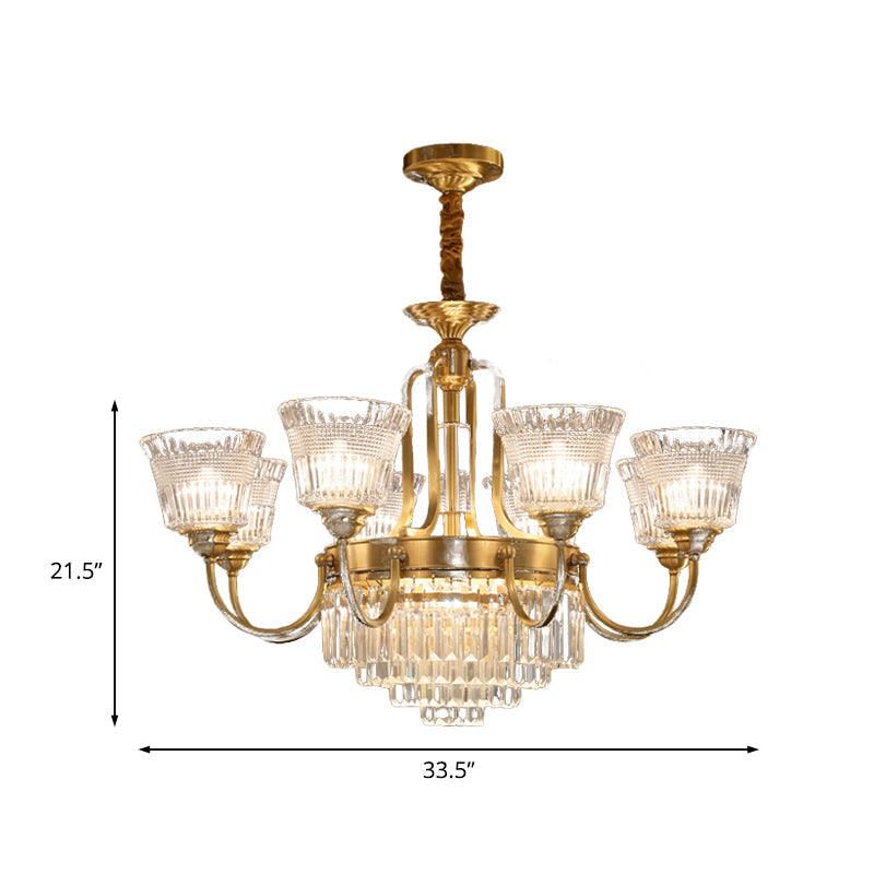 Bell Clear Glass Crystal Pendant Lamp Traditional 6/8-Head Chandelier Lighting in Brass - Rebooters