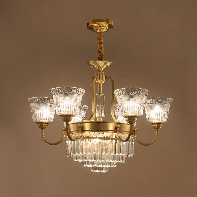 Bell Clear Glass Crystal Pendant Lamp Traditional 6/8-Head Chandelier Lighting in Brass - Rebooters