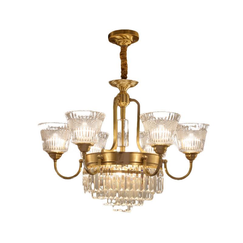 Bell Clear Glass Crystal Pendant Lamp Traditional 6/8-Head Chandelier Lighting in Brass - Rebooters