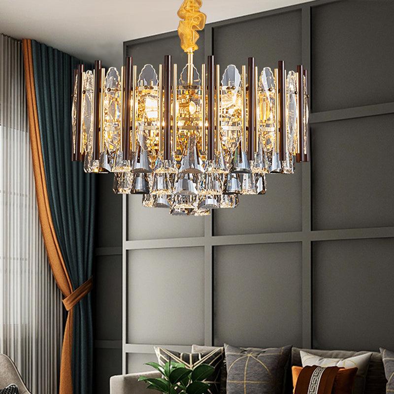 Beveled Crystal Gold Ceiling Chandelier Conic 7 Bulbs Lamp - Rebooters