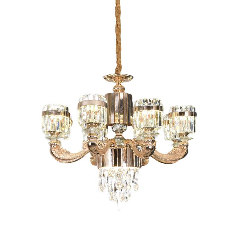 6/8 Lights Cylinder Chandelier Lighting Modern Gold Crystal Ceiling Pendant Lamp - Rebooters