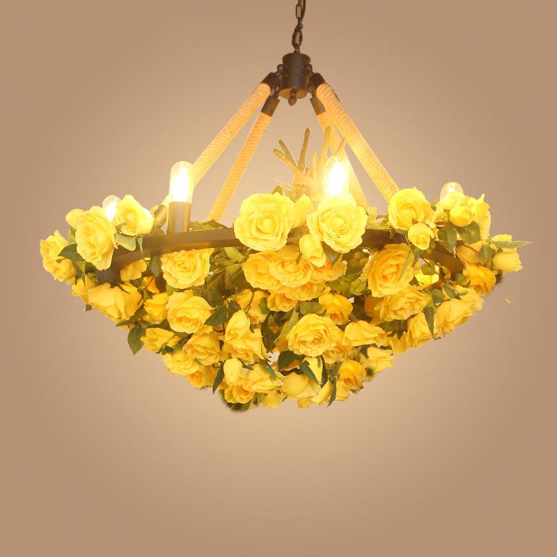 Antique Round Pendant Chandelier 6 Lights Iron Flower Ceiling Light - Rebooters