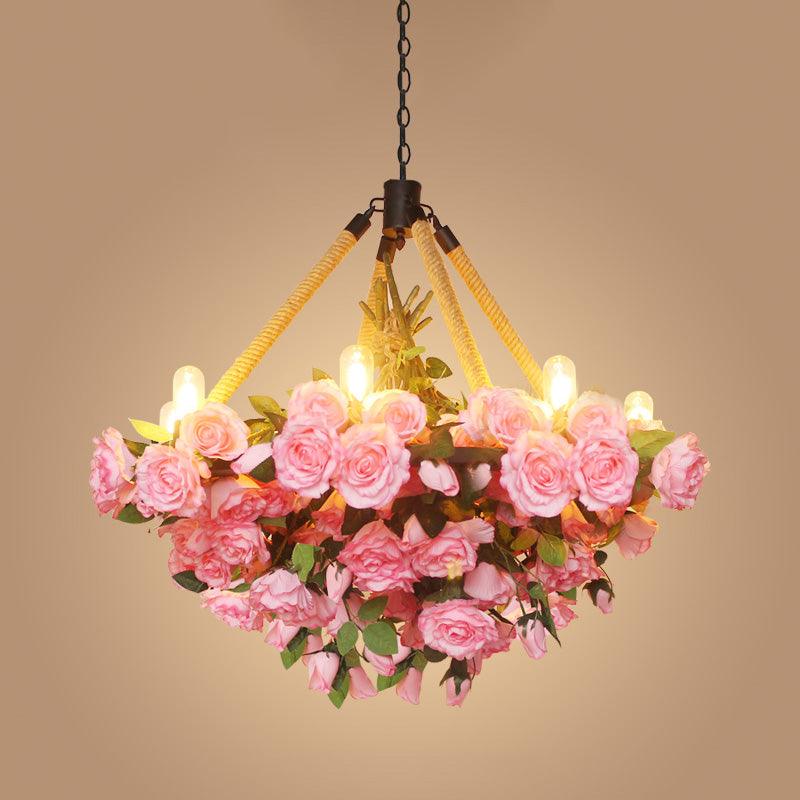 Antique Round Pendant Chandelier 6 Lights Iron Flower Ceiling Light - Rebooters