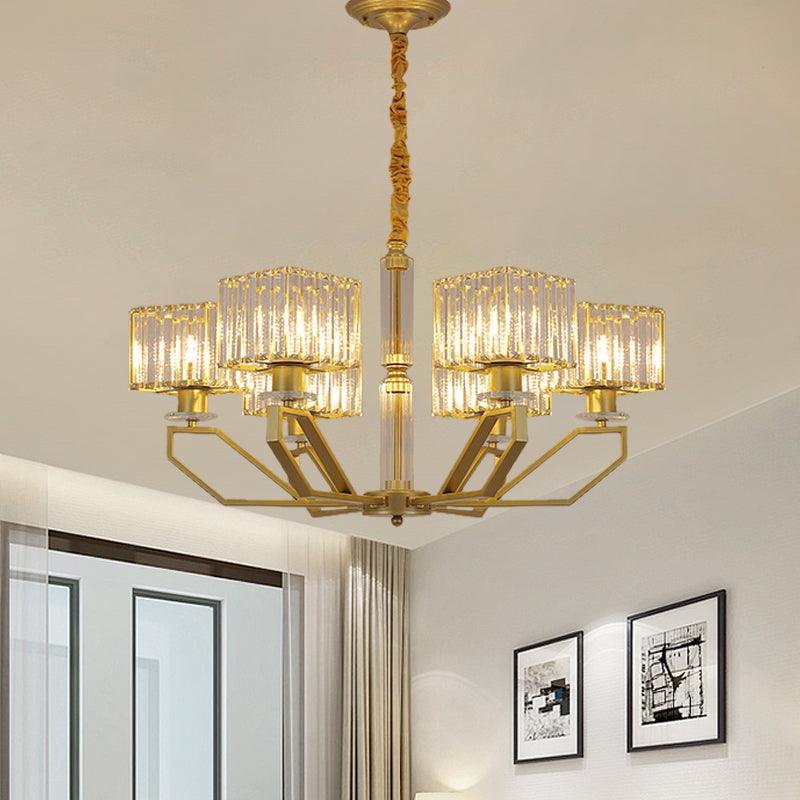 6 Lights Chandelier Light Fixture Modern Cuboid Crystal Block Lamp - Rebooters