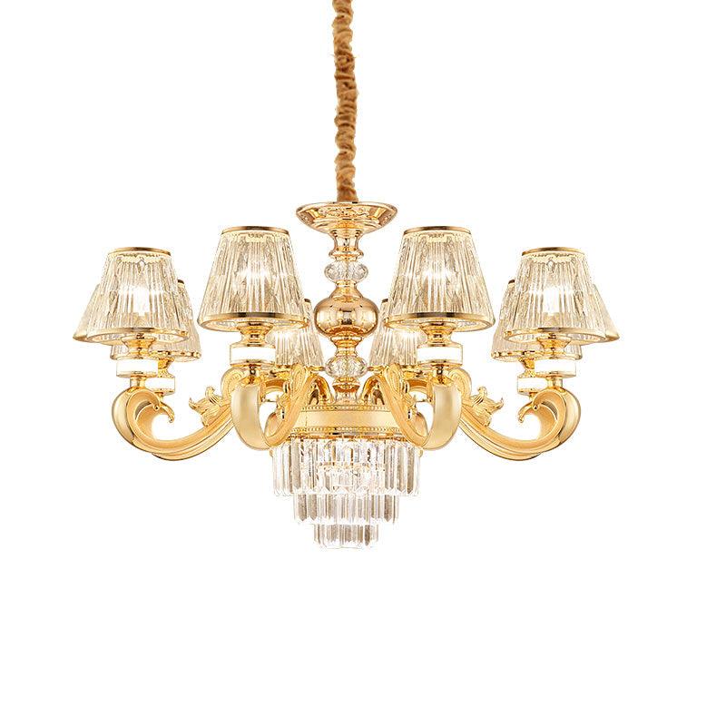 3-Tier Faceted Crystal Chandelier Lighting Modernism 6 Heads Gold Lamp - Rebooters