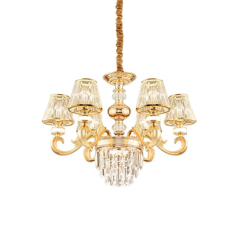 3-Tier Faceted Crystal Chandelier Lighting Modernism 6 Heads Gold Lamp - Rebooters