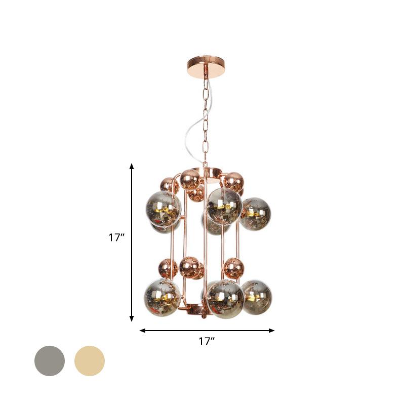 Ball Hanging Chandelier Modernist Smoke Gray Amber Glass - Rebooters
