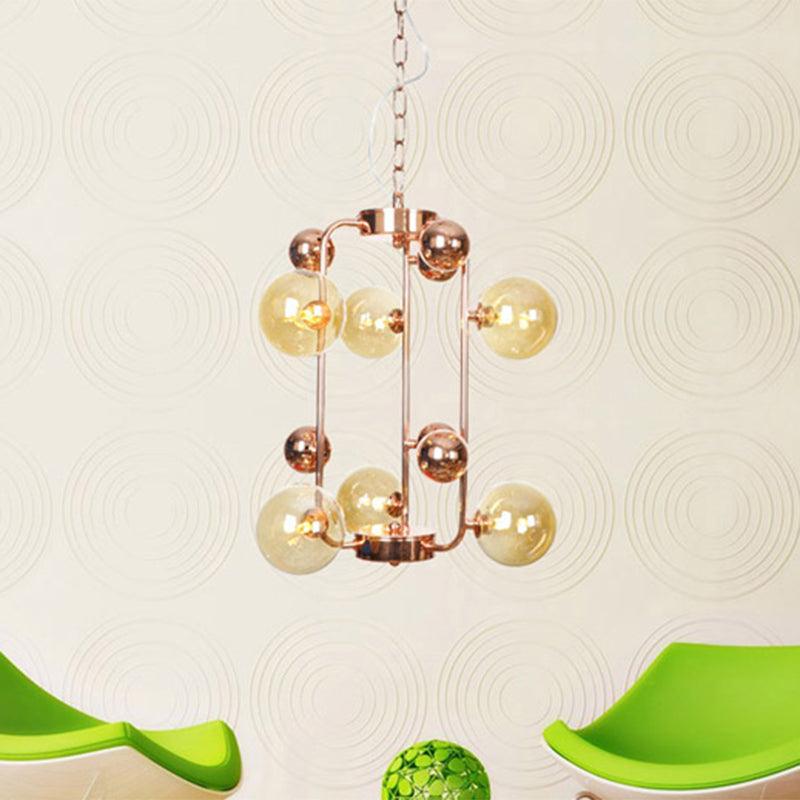 Ball Hanging Chandelier Modernist Smoke Gray Amber Glass - Rebooters