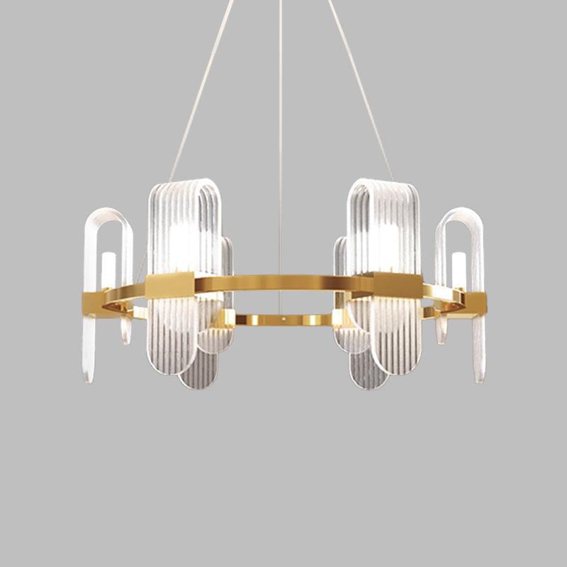 Bend Rectangle Panel Chandelier Lighting Modernist Acrylic 6-Light Gold LED Ceiling Pendant Lamp - Rebooters
