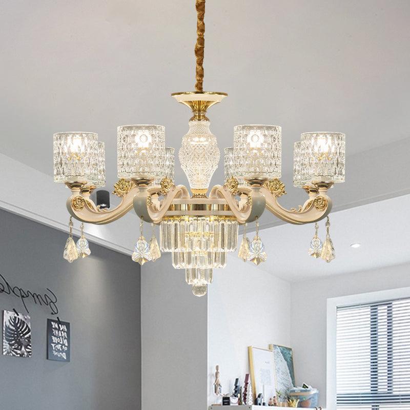 6/8-Light Crystal Pendant Lighting Modernism Gold Cylinder Chandelier - Rebooters