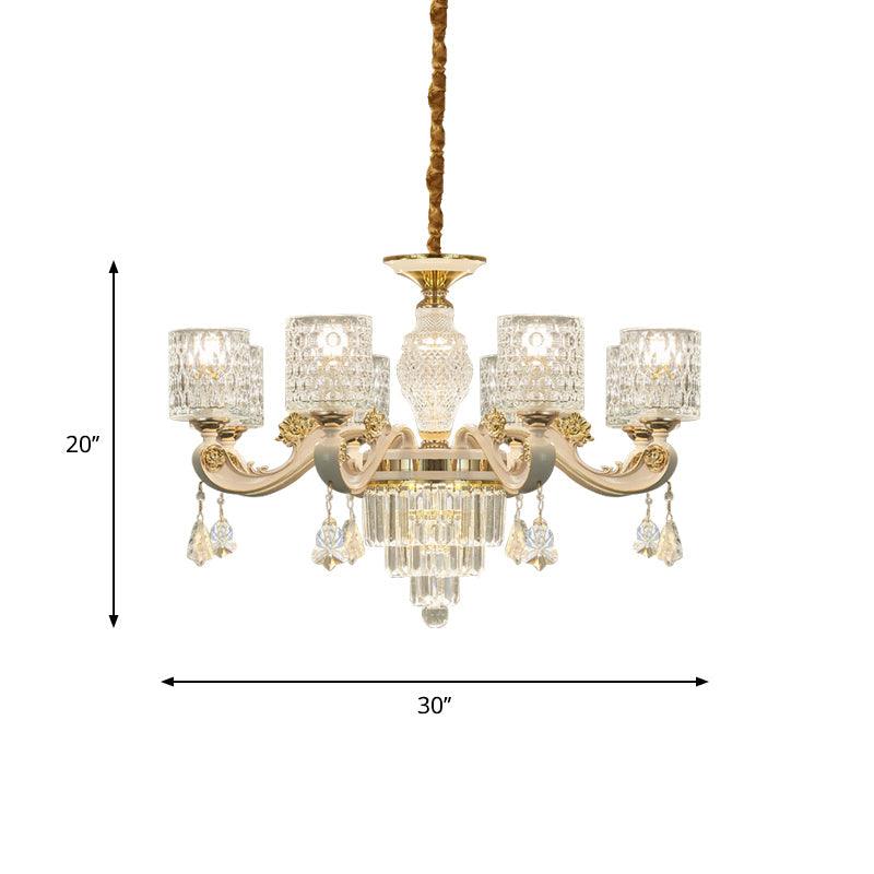 6/8-Light Crystal Pendant Lighting Modernism Gold Cylinder Chandelier - Rebooters