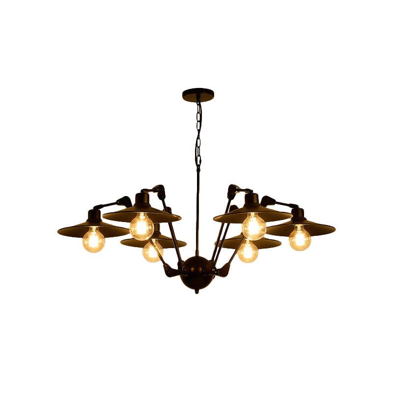 Antiqued Flat Chandelier Lighting 6/8 Bulbs Black Metal Lamp - Rebooters