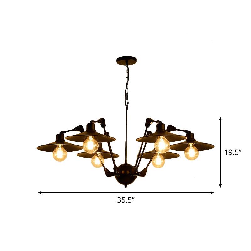 Antiqued Flat Chandelier Lighting 6/8 Bulbs Black Metal Lamp - Rebooters